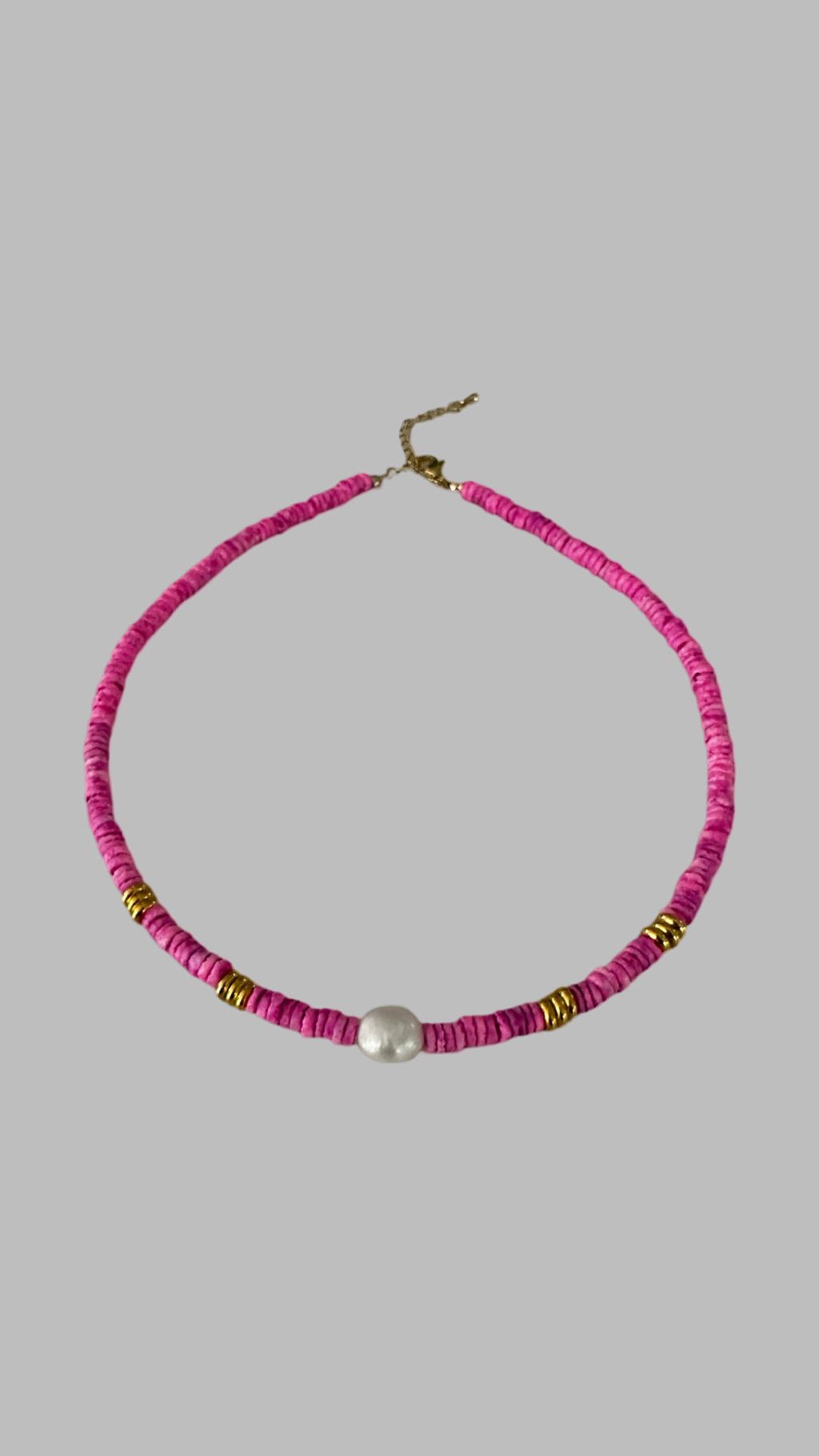 Fuchsia Pink Shell Beaded Choker Necklace