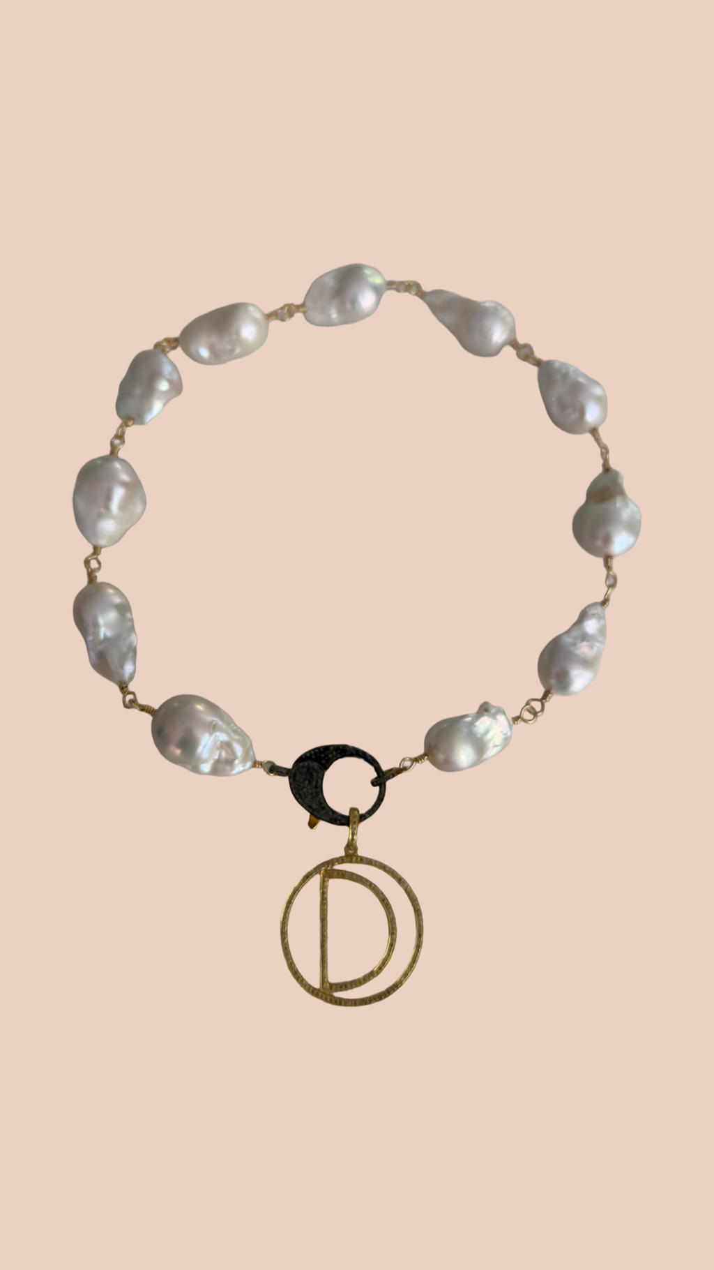 Baroque Pearls and PAVE Diamond Initial Pendant Necklace