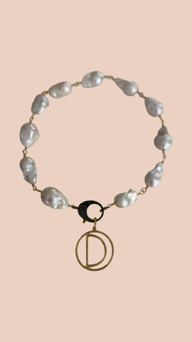 Baroque Pearls and PAVE Diamond Initial Pendant Necklace