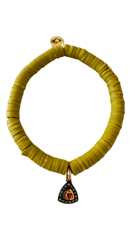 Ruby Triangle & Mustard Clay Bead Bracelet