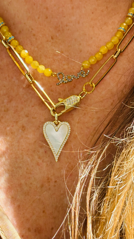 Diamond “Love” & Gold Jade Beaded Necklace