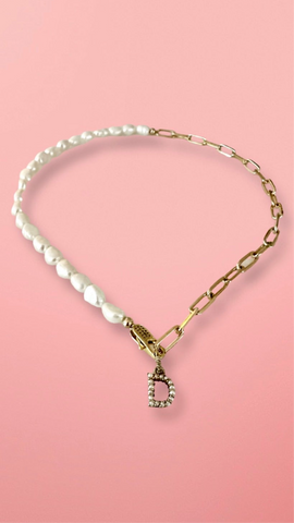 Pearl and Gold Initial Necklace