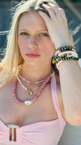 Baroque Pearl and Pink Ashanti Glass Bead Necklace