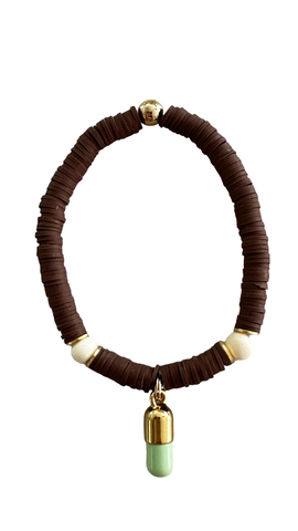 Calm Pill Charm Heishi Clay Beaded Bracelet