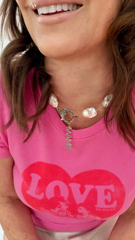 Pave Diamond Gold/Black MAMA Pendant & Baroque Pearl Necklace