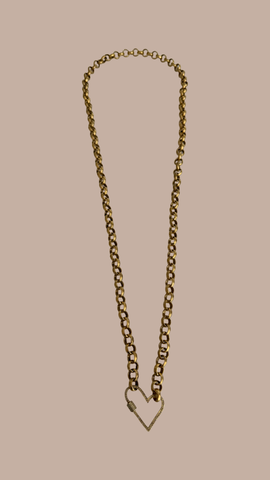 Chunky Rolo Chain & Pave Gold Heart Clasp