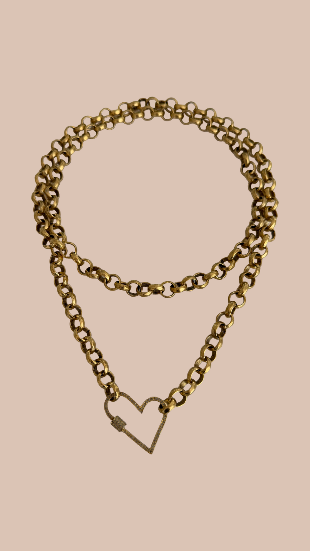Chunky Rolo Chain & Pave Gold Heart Clasp