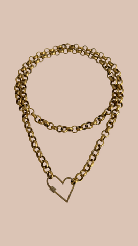Chunky Rolo Chain & Pave Gold Heart Clasp