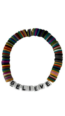 BELIEVE Multicolor Heishi Clay Beaded Bracelet