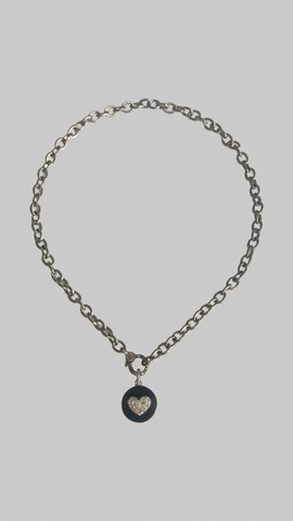 PAVE Diamond Heart Pendant & Gunmetal Chain Necklace