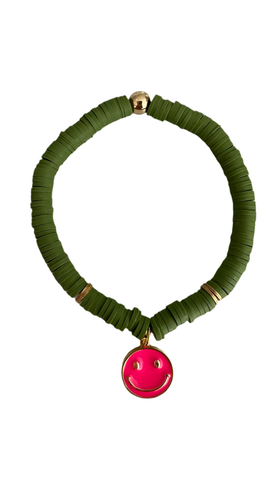 Smiley Face Charm Heishi Clay Beaded Bracelet