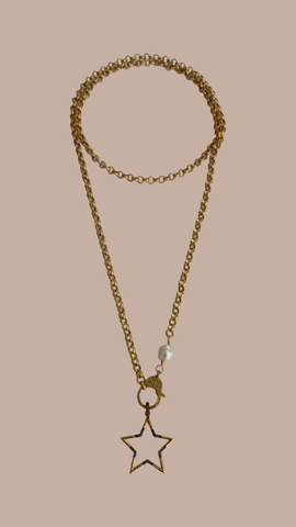 Pave Star Pendant & Gold Rolo Chain Necklace