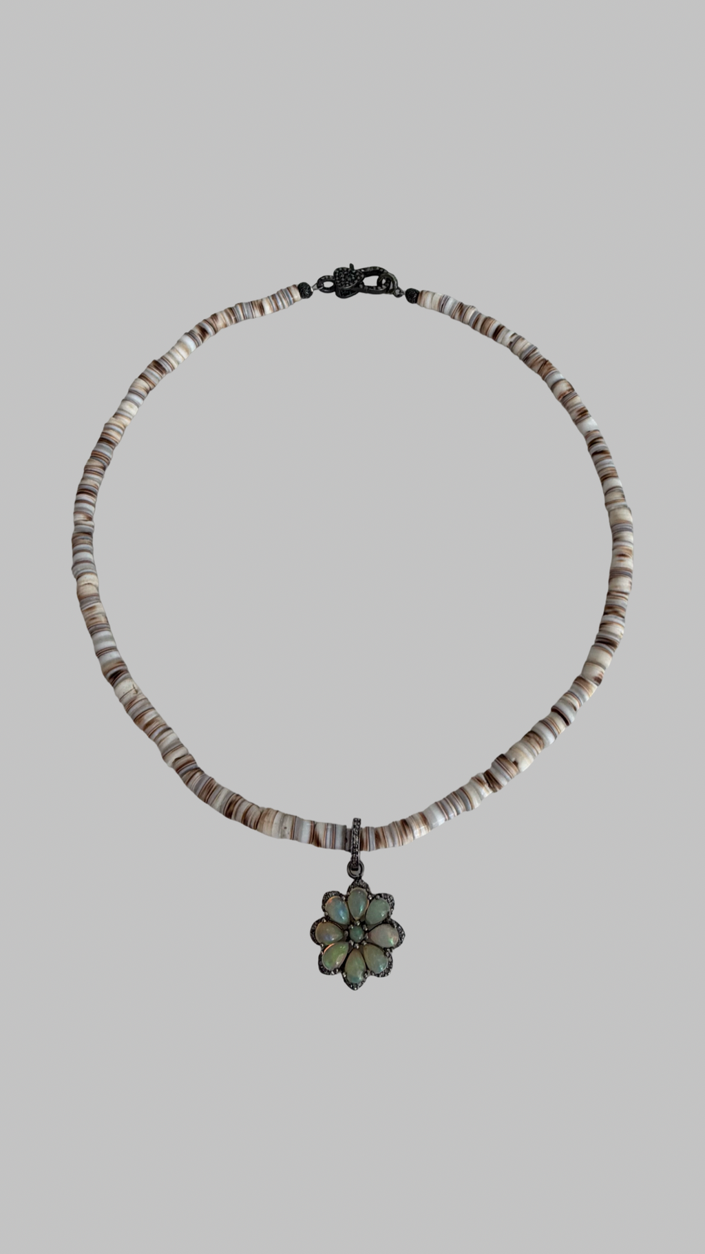 Opal Flower Pendant & Heishi Beaded Choker