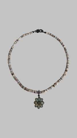 Opal Flower Pendant & Heishi Beaded Choker