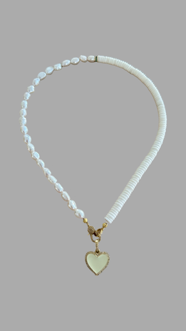 Pavé Heart Creme Pendant & Pearl Necklace