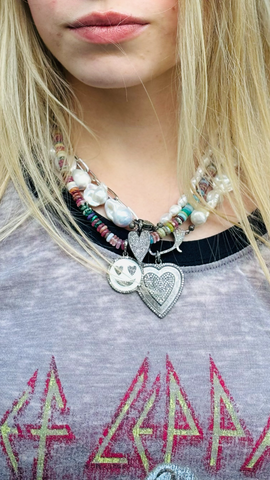 Pave Diamond Heart and Freshwater Pearl Necklace