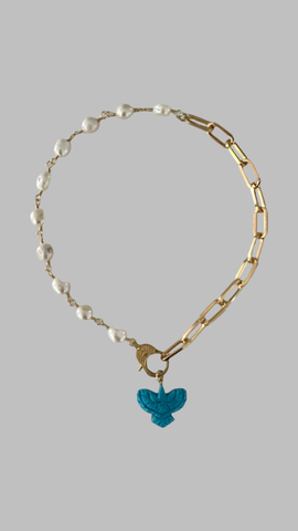 14k Gold Turquoise Bird Pendant Necklace