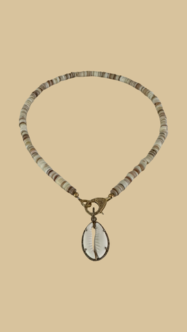 Cowrie Shell Pendant & Shell Beaded Necklace