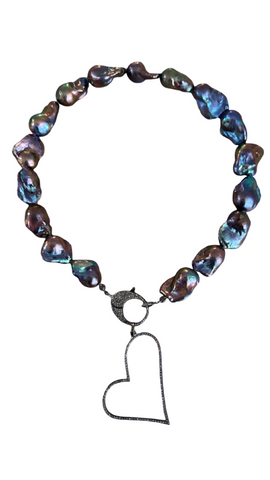 Pavé Diamond Heart & Baroque Pearl Convertible Necklace