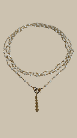 Mother of Pearl Beaded Chain & Pave Diamond Heart Pendant