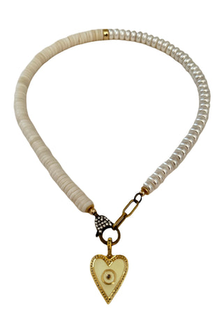 Pavé Diamond Heart Pearl Necklace