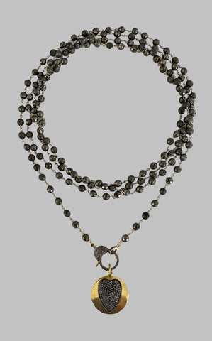Diamond Heart & Pyrite Rosary Necklace