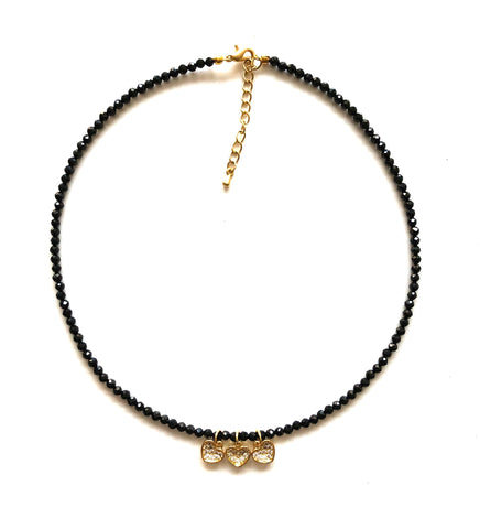 Black Onxy and Gold Heart Charm Necklace
