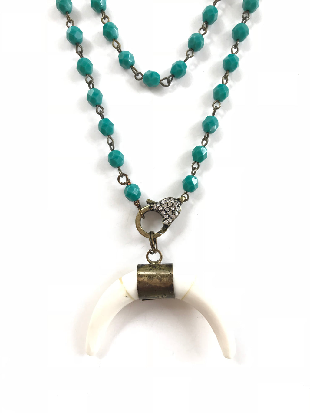 Green Turquoise and Crescent Moon Pendant Necklace