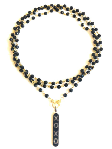 XOXO Pave Diamond Pendant & Black Bead Chain Necklace