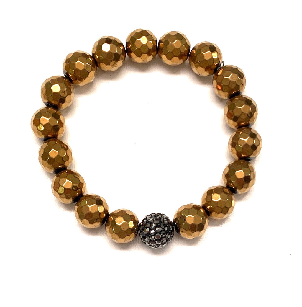 Gold Pyrite and Pave Ball Bracelet