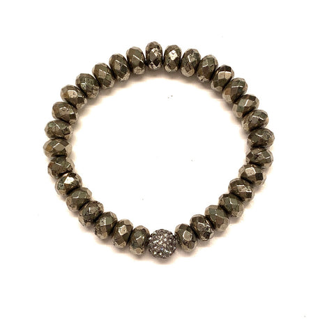 Rondelle Pyrite Beads and Pave Ball Bracelet