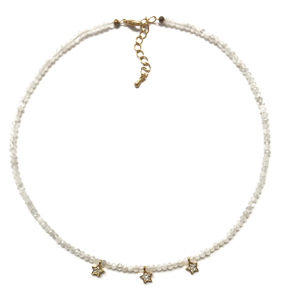 Moonstone and Pave Gold Star Charm Choker