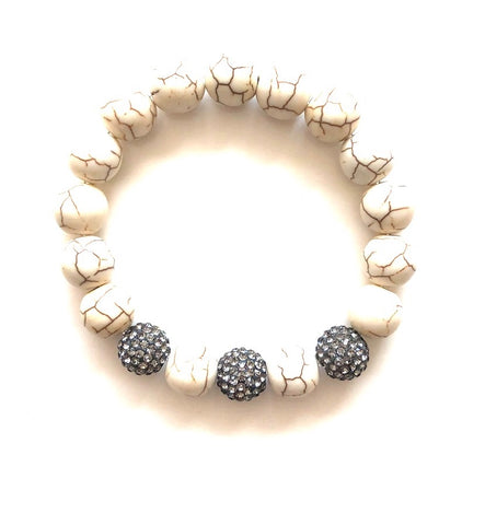 White Turquoise and Pave Ball Bracelet
