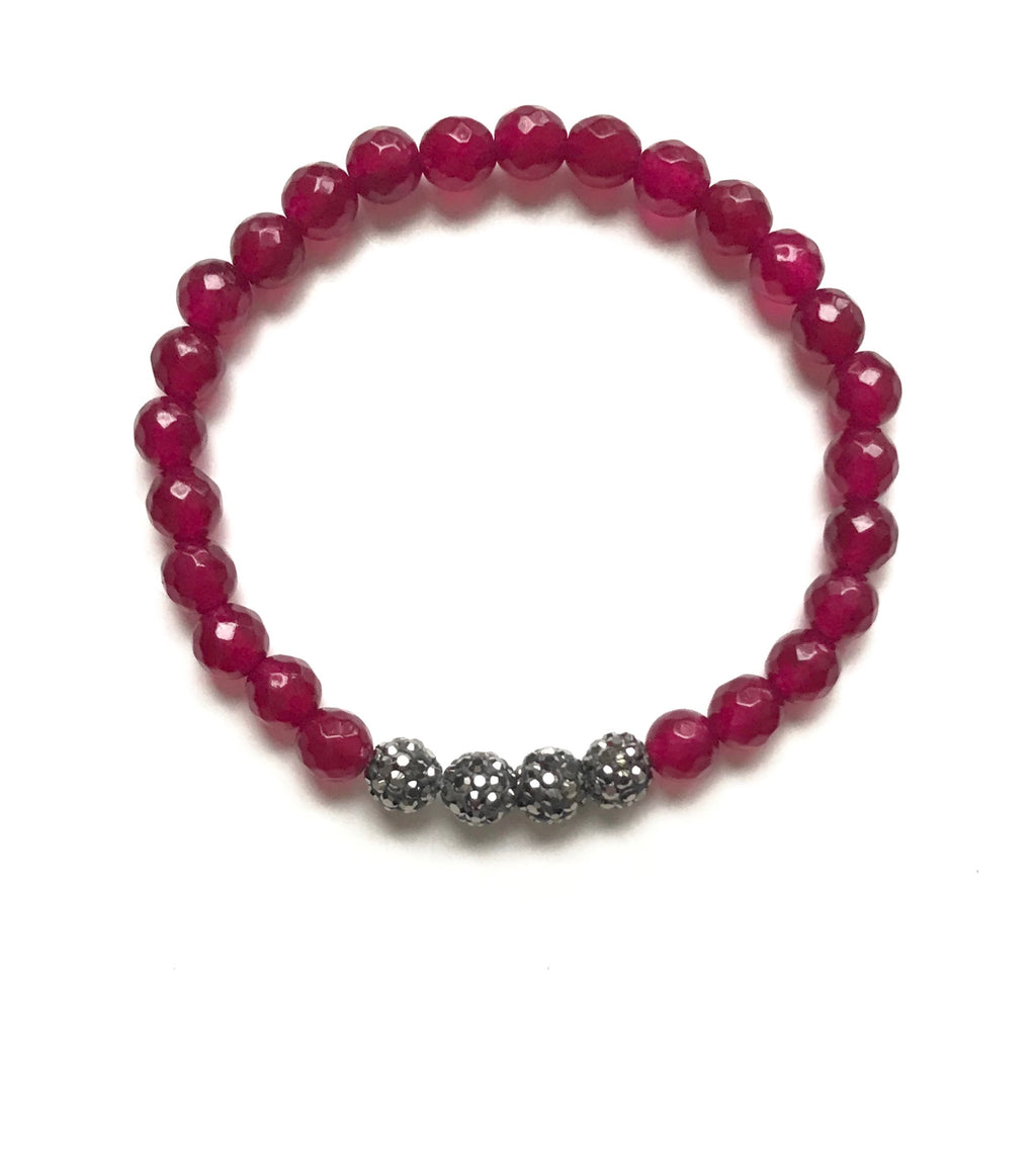 Ruby Red Jade and Gunmetal Pave Balls