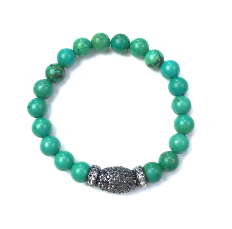 Green Turquoise & Gunmetal Oval Pave Ball