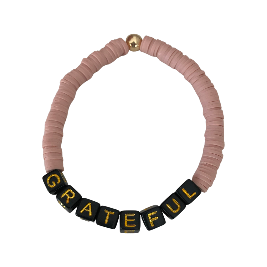 GRATEFUL & Dusty Pink Beaded Bracelet