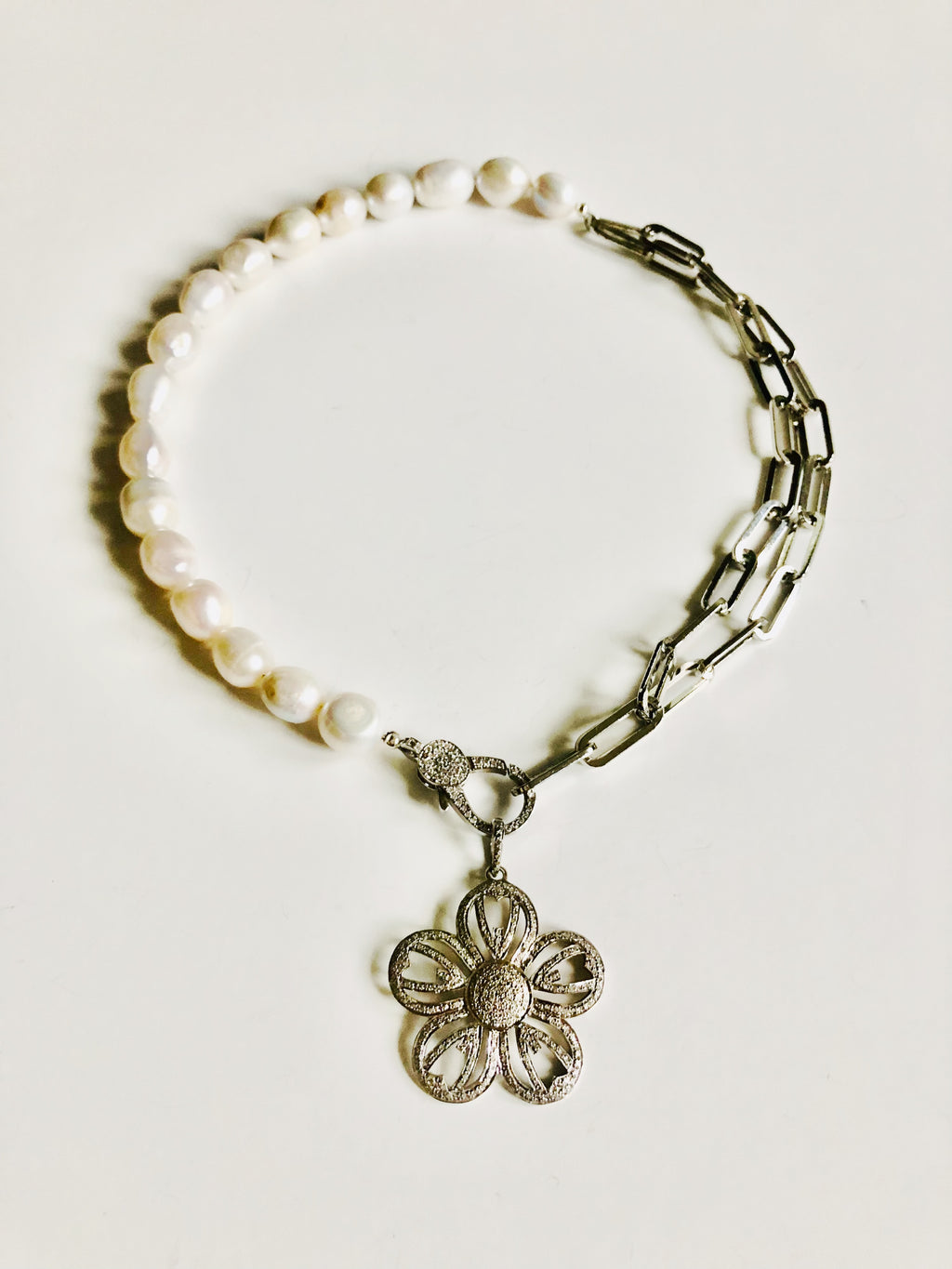 Pave Diamond Flower Pendant Necklace
