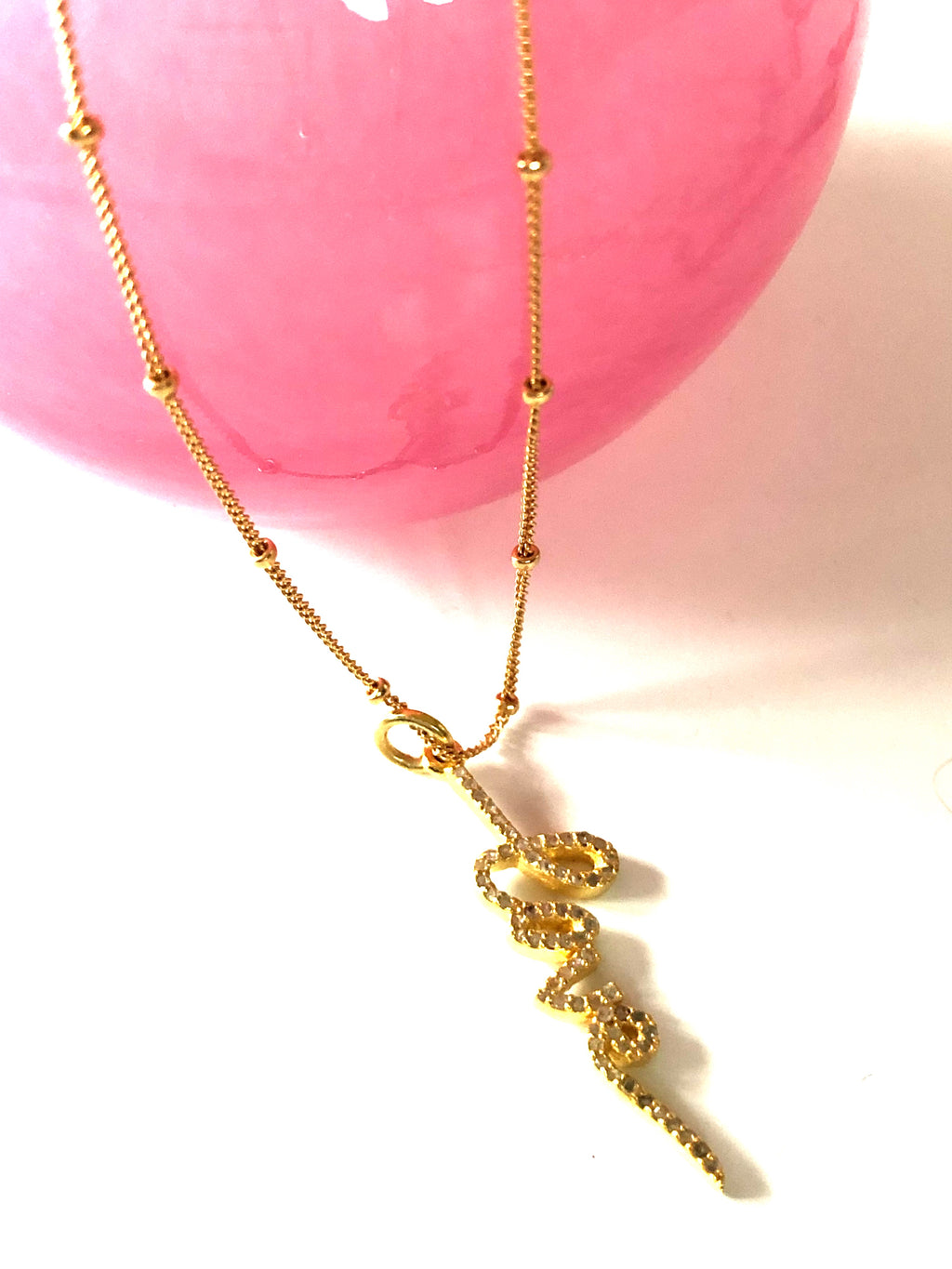 Pave LOVE Charm Gold Necklace