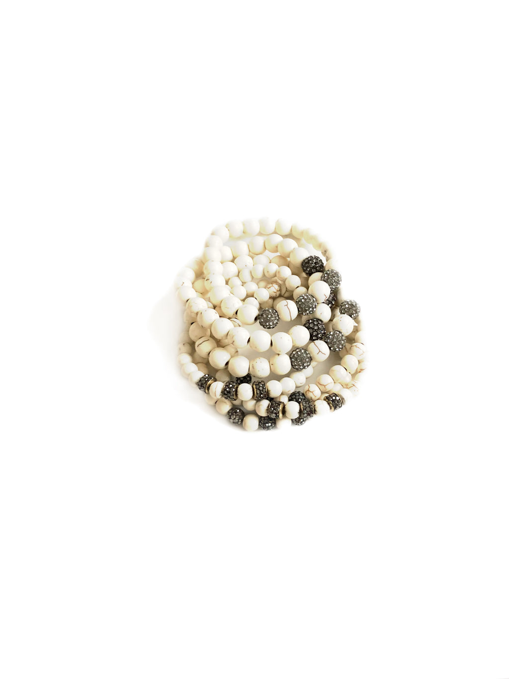 White Turquoise 6mm beads & Pave oblong Ball Bracelet