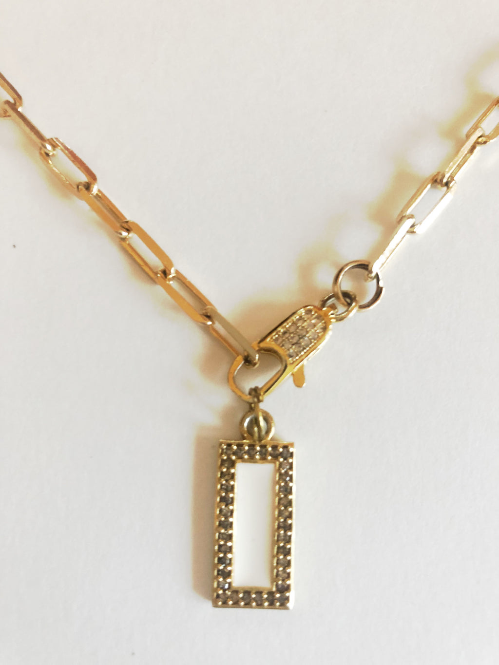 Pave Dog Tag Pendant & Gold Filled Chain Necklace