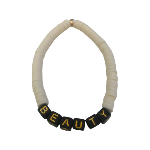 BEAUTY Cream Clay Disc Beaded Bracelet