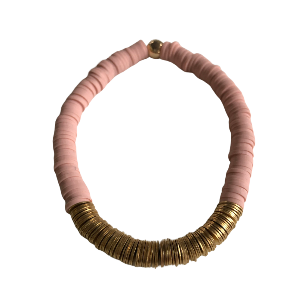 Gold Disc Beads & Dusty Pink Clay Beaded Bracelet – Queenbitter