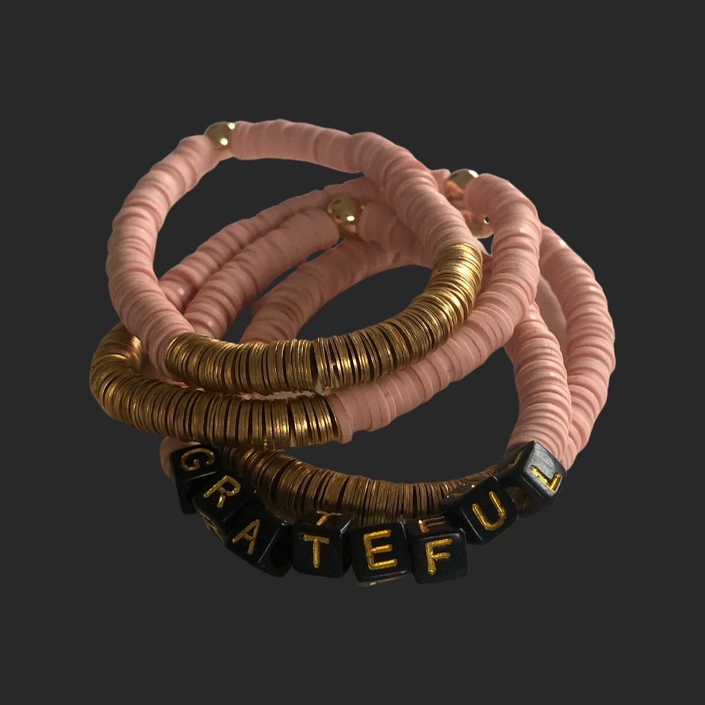 Gold Disc Beads & Dusty Pink Clay Beaded Bracelet – Queenbitter