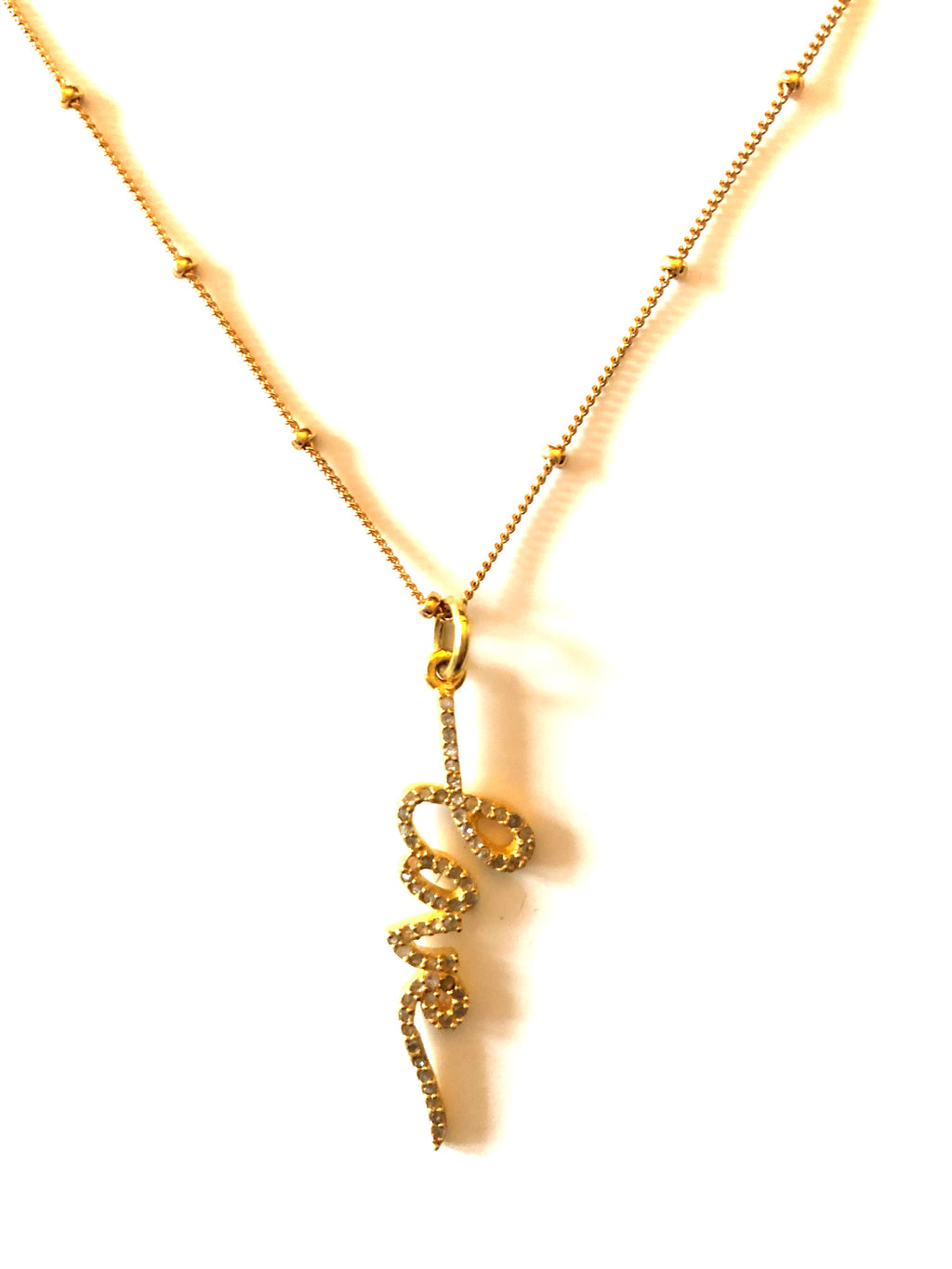 Pave LOVE Charm Gold Necklace