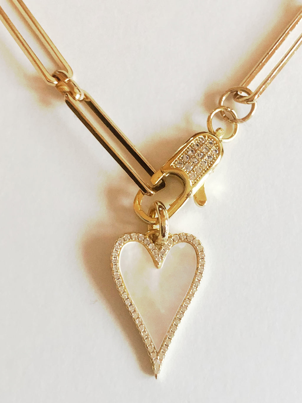 Pave Heart Mother of Pearl Heart Necklace
