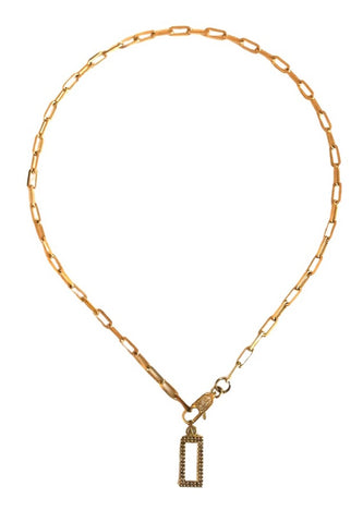 Pave Dog Tag Pendant & Gold Filled Chain Necklace