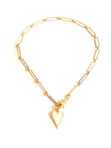 Pave Heart Mother of Pearl Heart Necklace