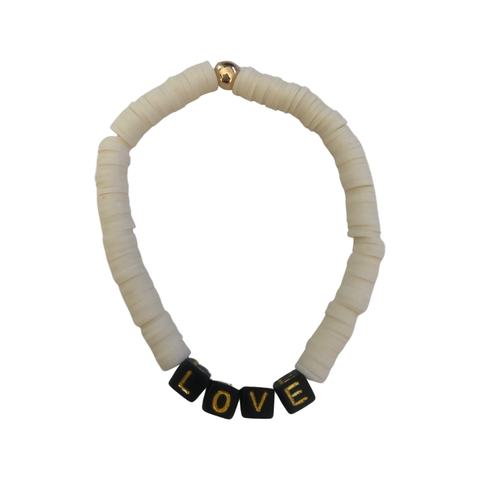 LOVE Cream Clay Disc Beaded Bracelet